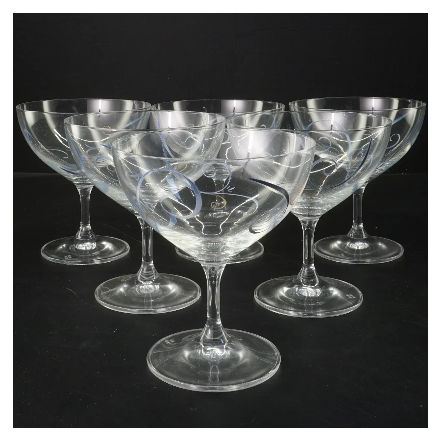 Papillon Champagneglas / cocktailglas sæt med dekorative mønstre (str. 6 stk Ø 12 cm længde 13,5 cm)