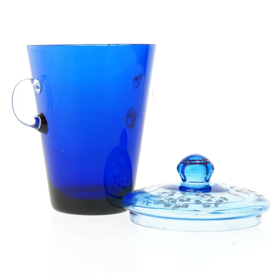 Blå glas med låg (str. 17 x 13 cm)