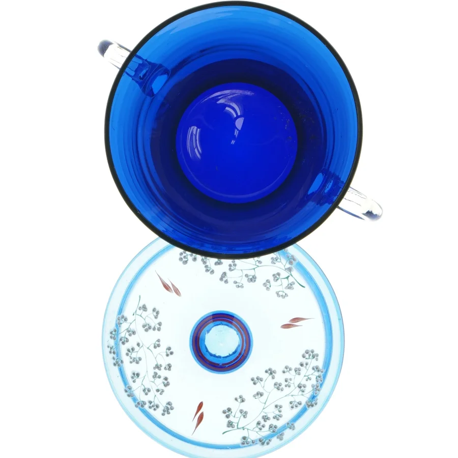 Blå glas med låg (str. 17 x 13 cm)