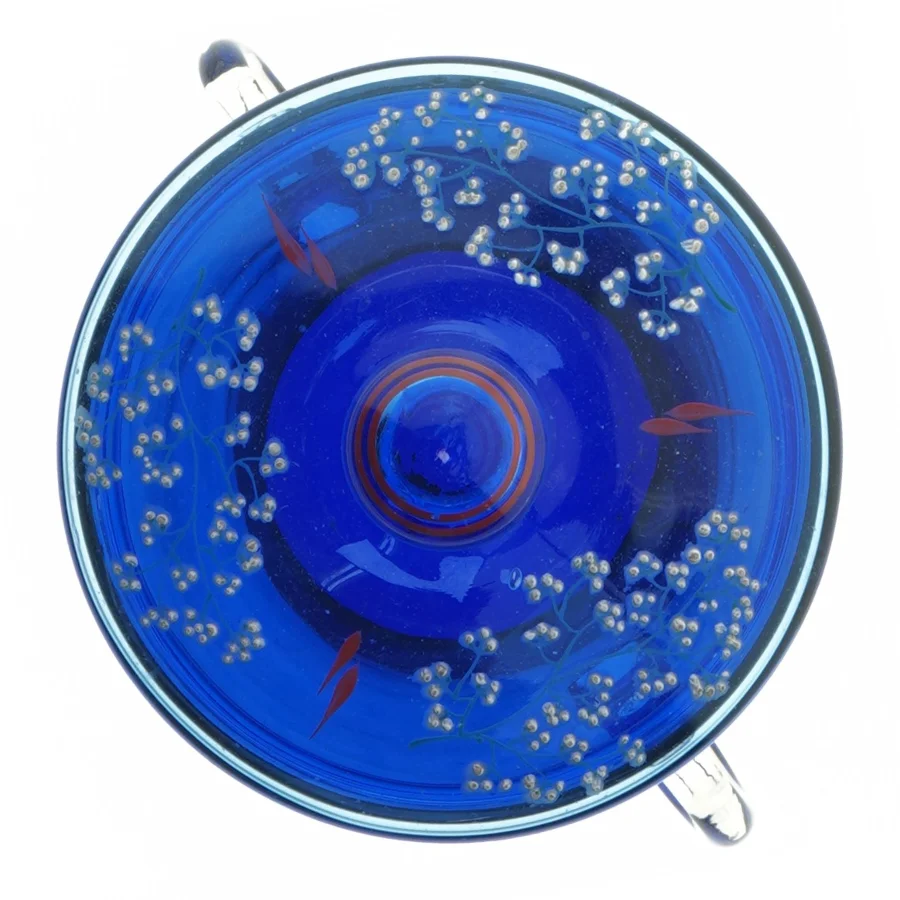 Blå glas med låg (str. 17 x 13 cm)