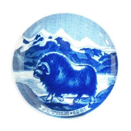 Grøndlandsk juleplatte med moskusokse motiv (str. Ø 20 cm)