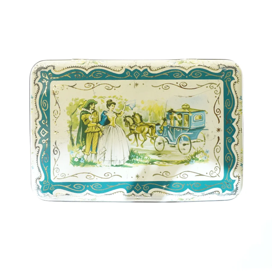 Rektangulær vintage blikæske (str. 27x18 cm)