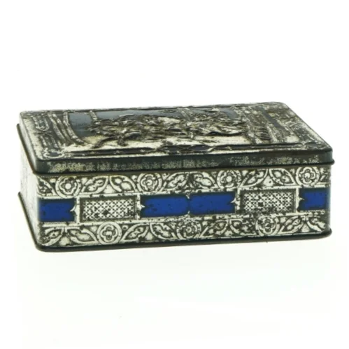 Dekoteret metal æske (str. 17 x 12 x 5 cm)