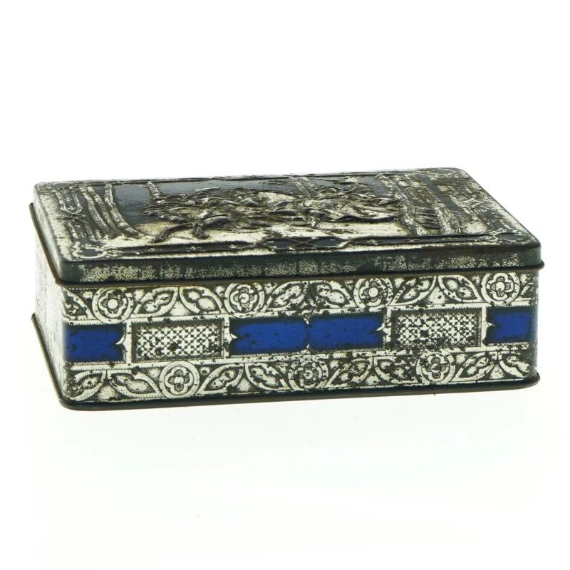 Dekoteret metal æske (str. 17 x 12 x 5 cm)