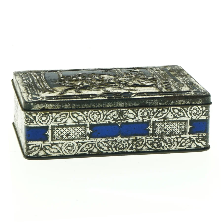 Dekoteret metal æske (str. 17 x 12 x 5 cm)