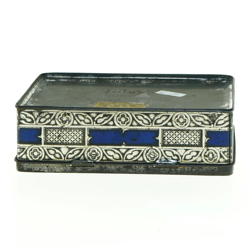 Dekoteret metal æske (str. 17 x 12 x 5 cm)