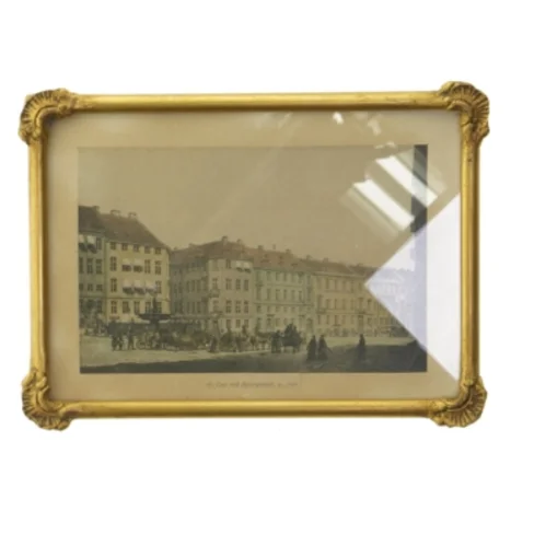 Antik billede i gylden ramme (str. 25x18 cm)