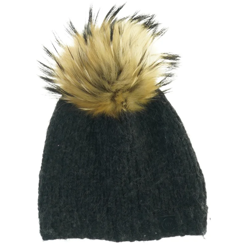 Sort hue med pelskvast (str. 26 x 20 cm)