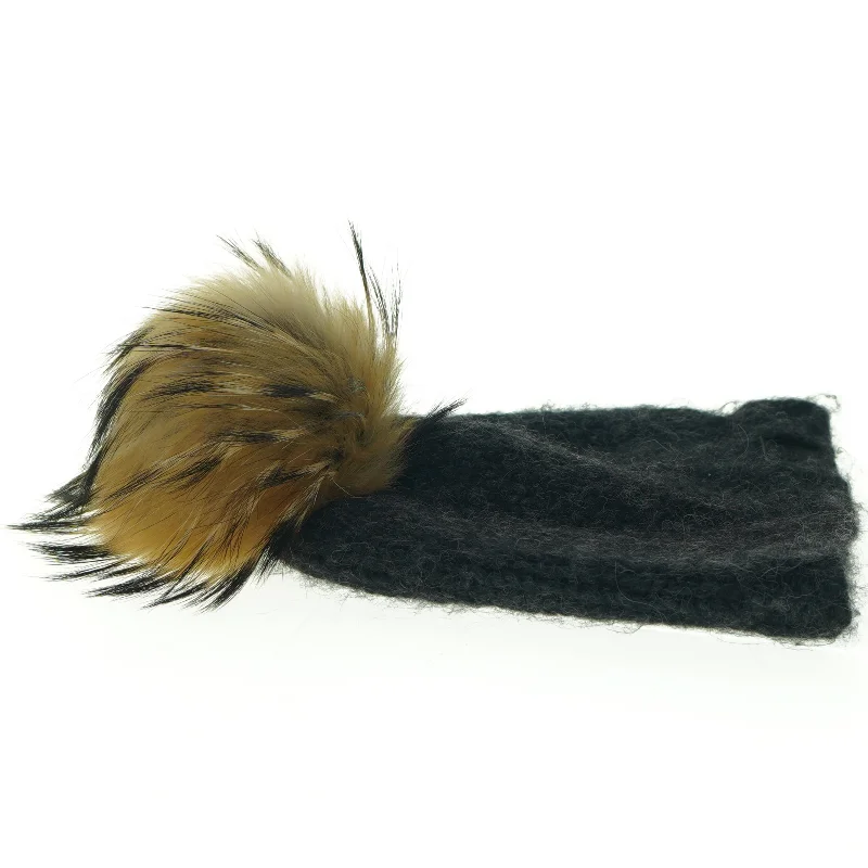 Sort hue med pelskvast (str. 26 x 20 cm)