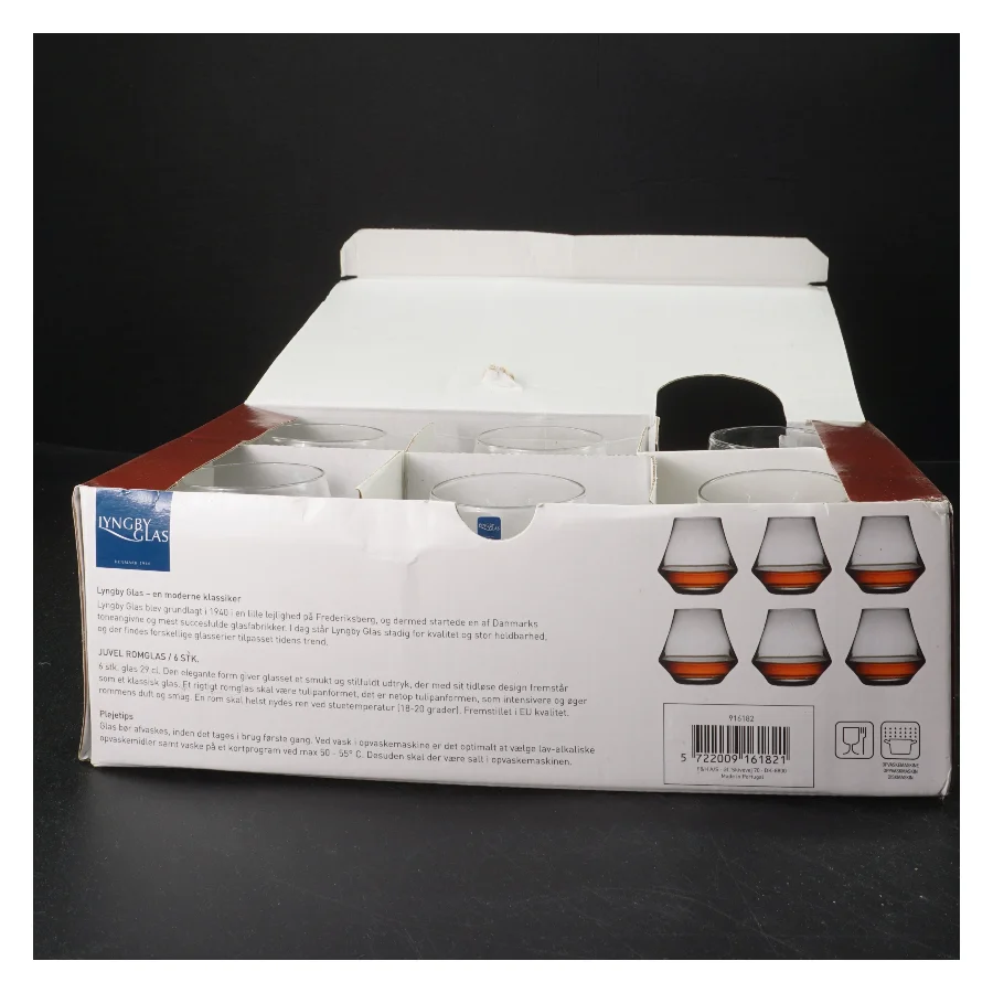 Sæt af 6 romglas fra Lyngby Glas (str. Ø. 5,5 cm. længde. 9 cm)