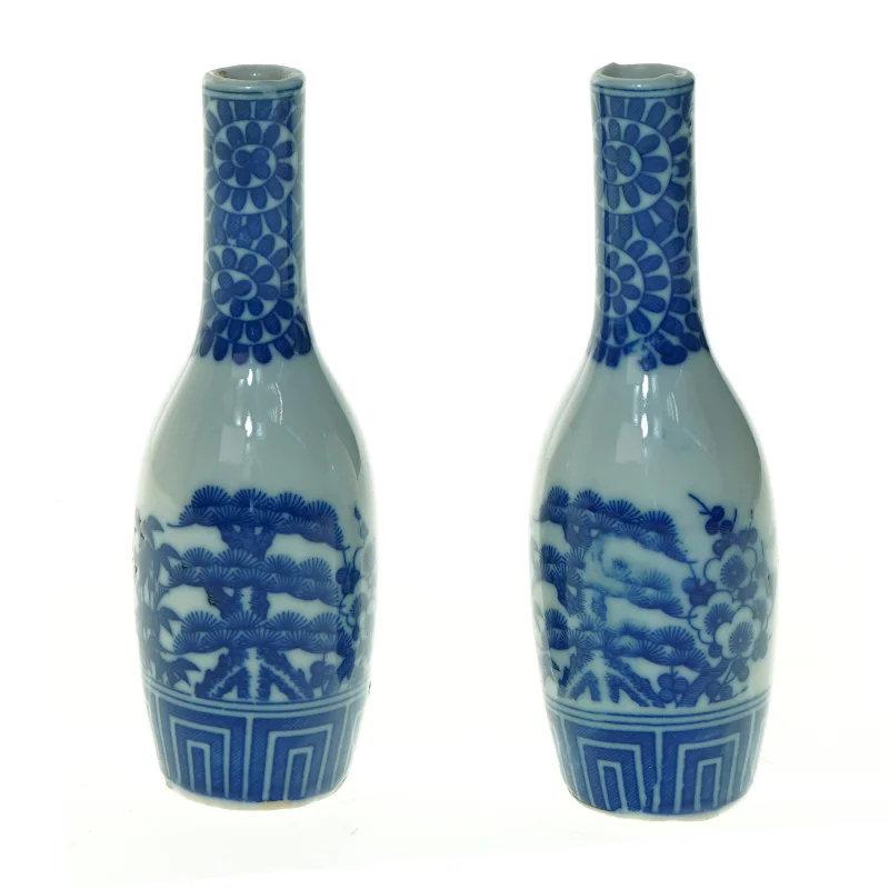 Blå og hvide porcelænsvaser (str. 13 x 4 cm)
