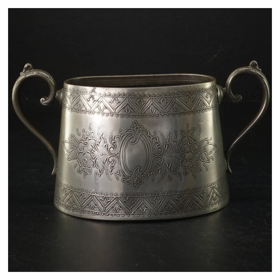 Dekorativ antik Tin sukkerskål (str. Længde, 21,5 cm)