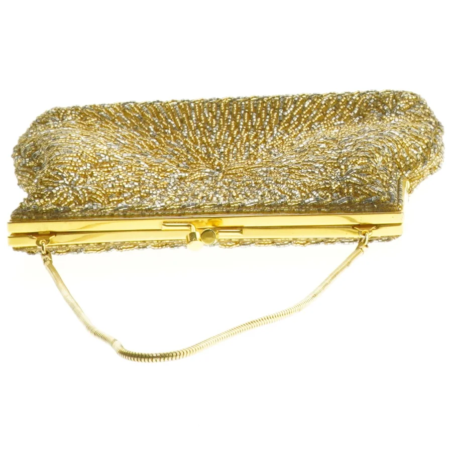 Guld selskabs taske med perler (str. 20 x 16 cm)