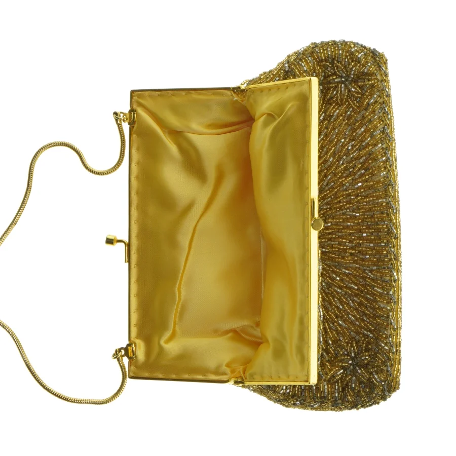 Guld selskabs taske med perler (str. 20 x 16 cm)