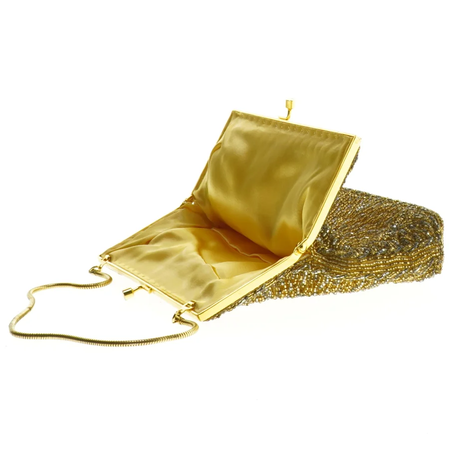 Guld selskabs taske med perler (str. 20 x 16 cm)