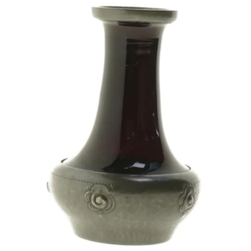 Gl. vase med tin(str. 14 cm)