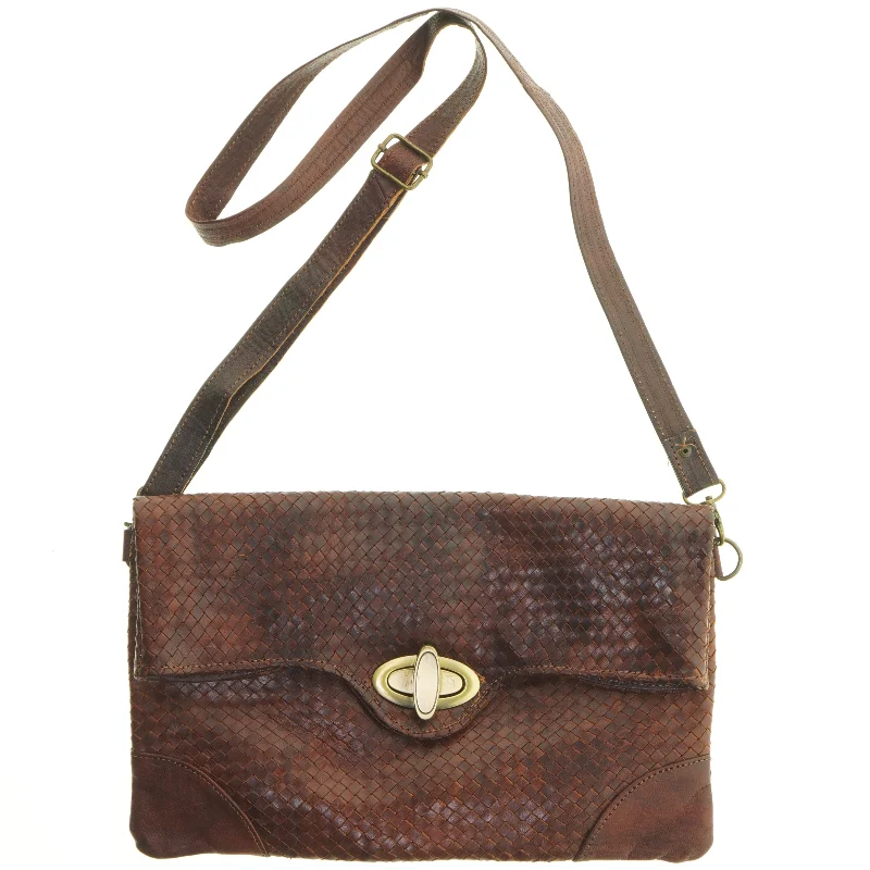 Brun skind skuldertaske (str. 33 x 20 cm)