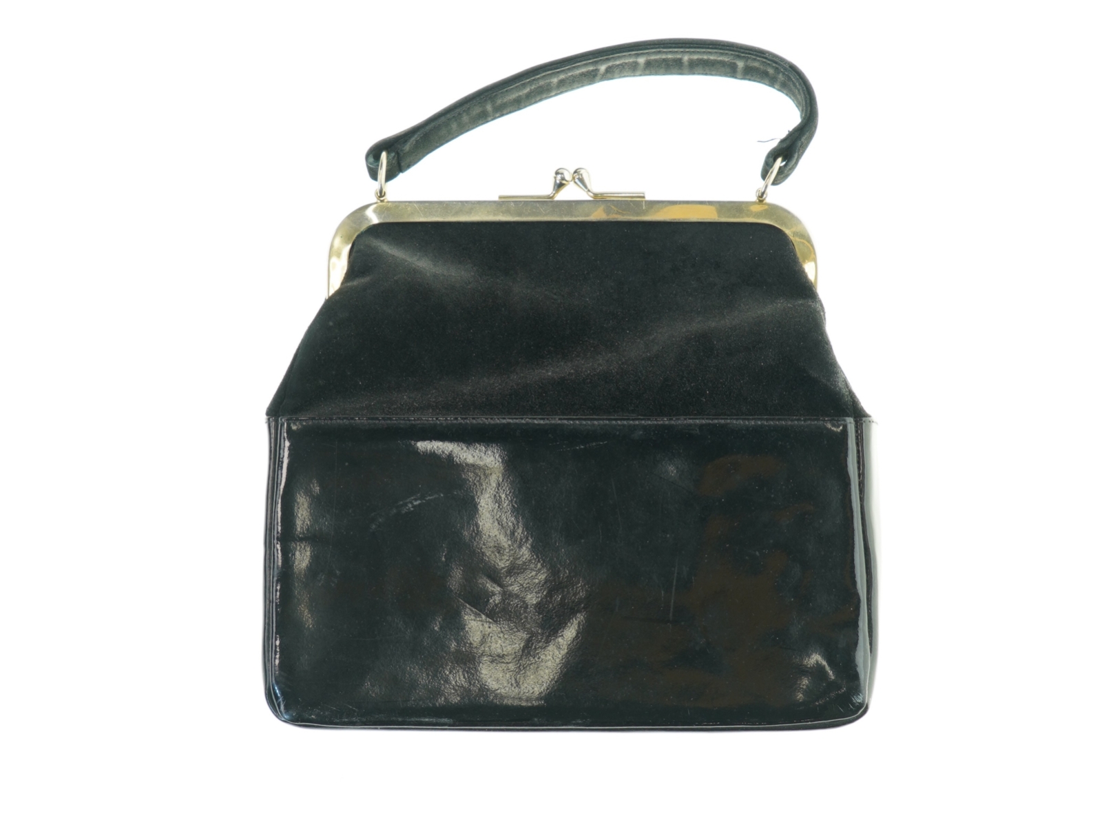 Sort håndtaske med guldfarvet ramme (str. 22x8x20 cm)