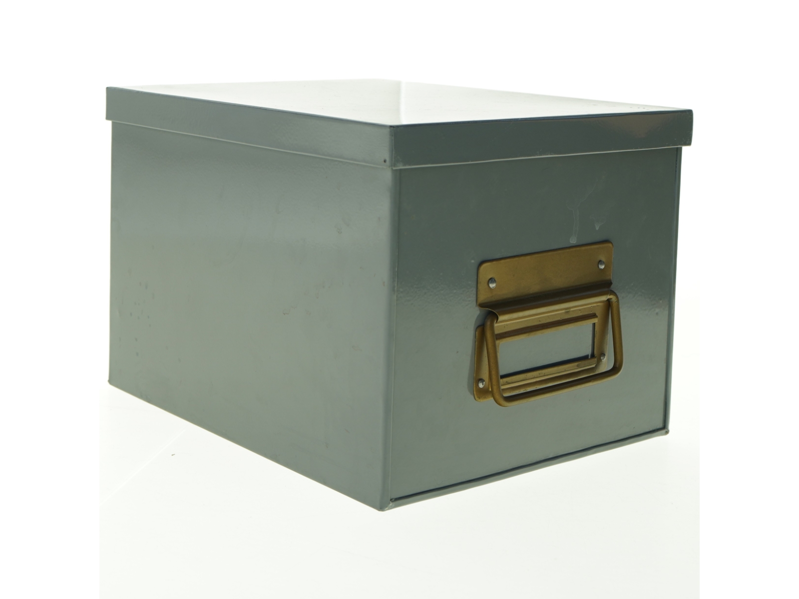 Grå metal opbevaringsboks (str. 25 x 20 cm h 18 cm)