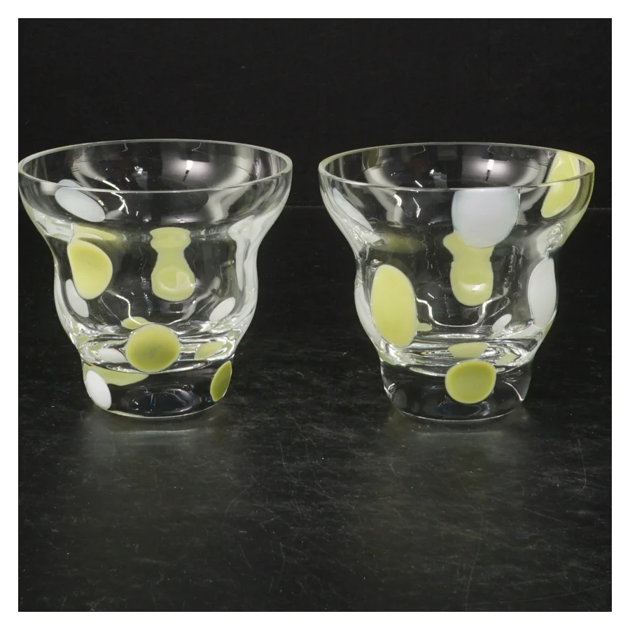 Rosendahl, Confetti, to dekorative glasvaser/fyrfadsstager med farvede pletter. (str. 8,5 cm. 2 styk)