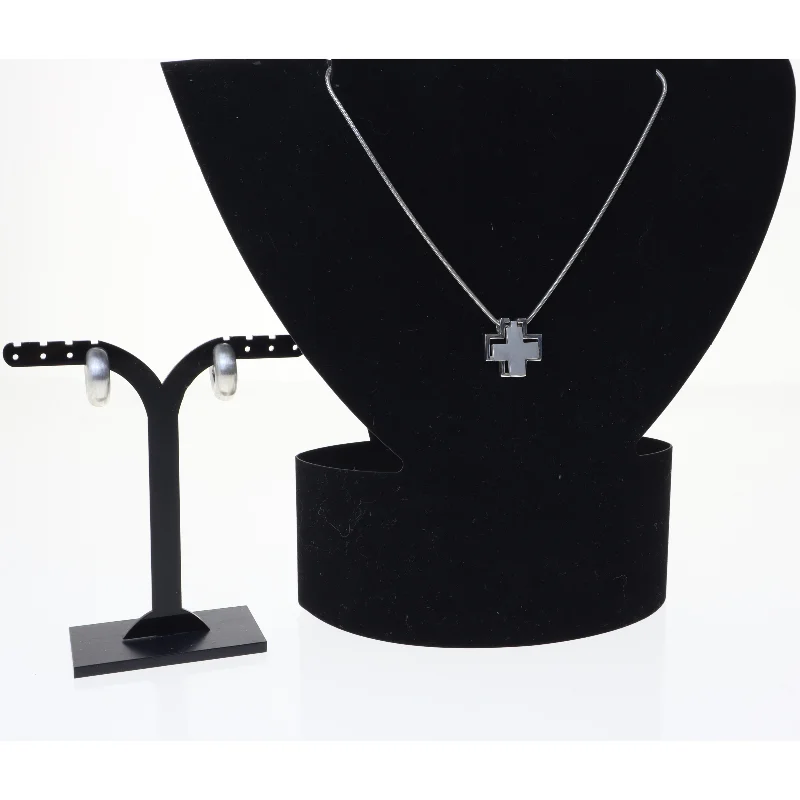 ESPRIT 925 sterling sølv smykkesæt. Øreringe og halskæde med korsvedhæng (str. 40 cm)