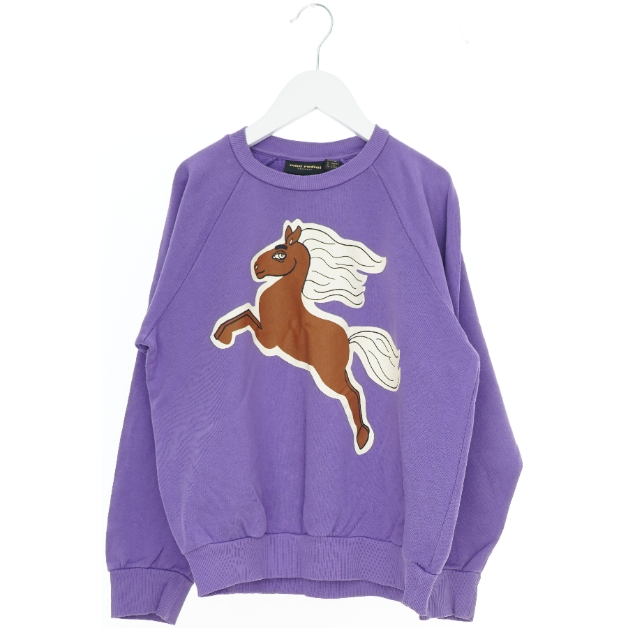 Lilla sweatshirt med hestemotiv fra Mini Rodini (str. 128) 