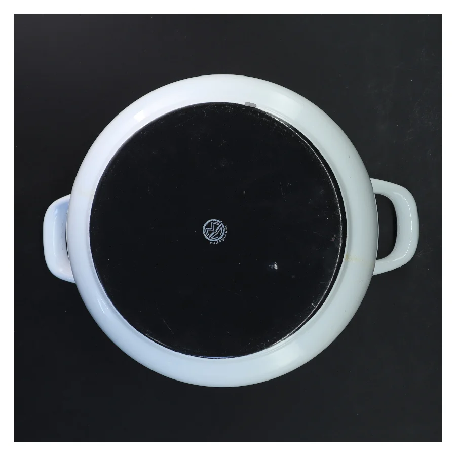 Emaljeret gryde med orange mønster (str. Ø 22 cm)