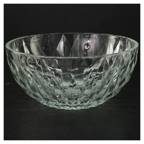 Glas skål med diamantmønster (str. Ø 20 cm)