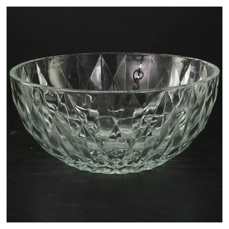 Glas skål med diamantmønster (str. Ø 20 cm)