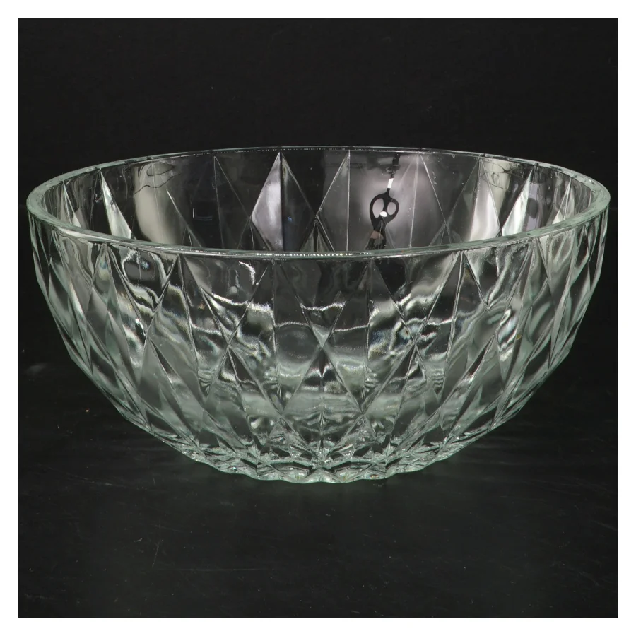 Glas skål med diamantmønster (str. Ø 20 cm)