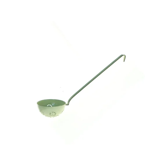 Vintage grøn hulske eller øse i metal (str. 33 cm)