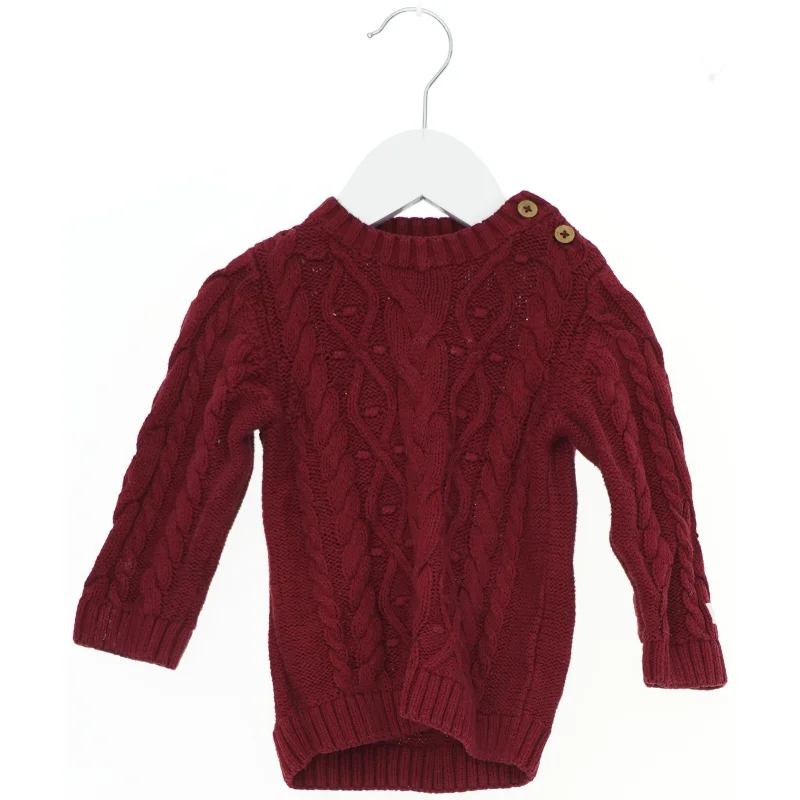 Rød kabelstrikket sweater til børn med knapper fra Newbie (str. 74)