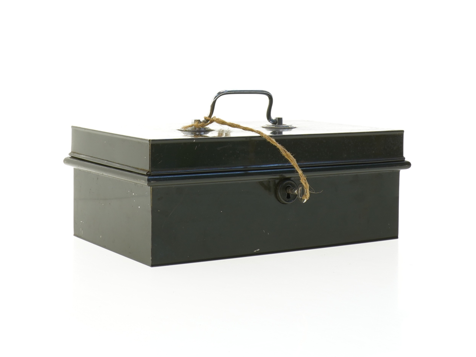 Grøn pengekasse i metal (str. 24 x 14 x 9 cm)