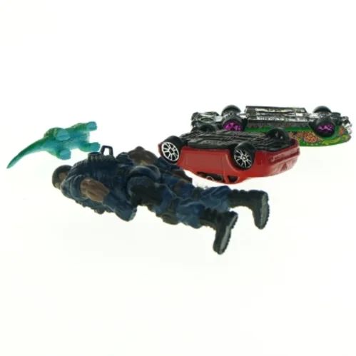 Legetøjsbiler og actionfigur (str. 10 x 5 cm til 7 x, 2 cm)
