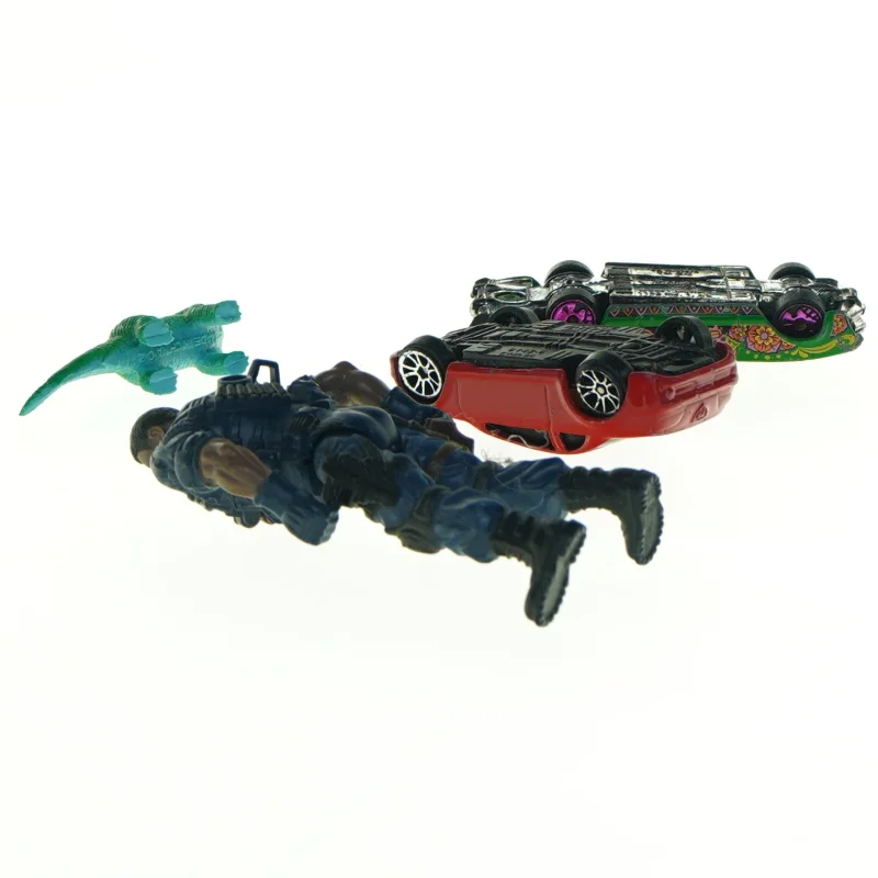 Legetøjsbiler og actionfigur (str. 10 x 5 cm til 7 x, 2 cm)