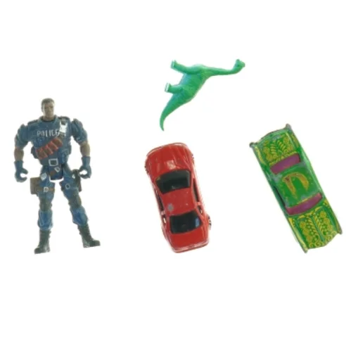 Legetøjsbiler og actionfigur (str. 10 x 5 cm til 7 x, 2 cm)