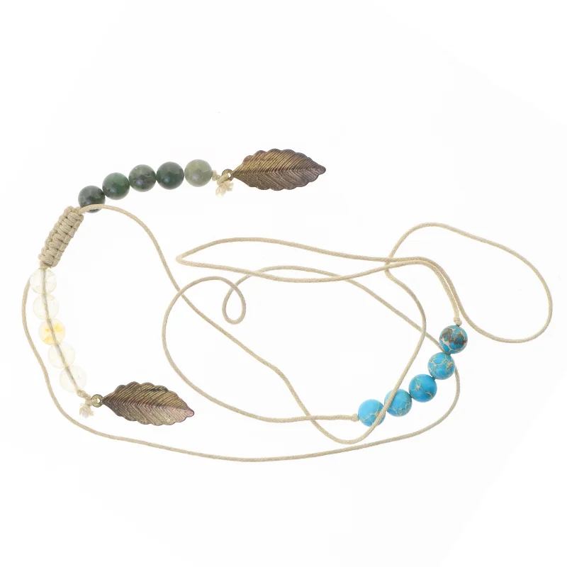 Håndlavet halskæde med perler og blade (str. Så stor den kan være 98 cm)