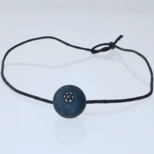 Simple black cord necklace with blue pendant (str. 60 cm)