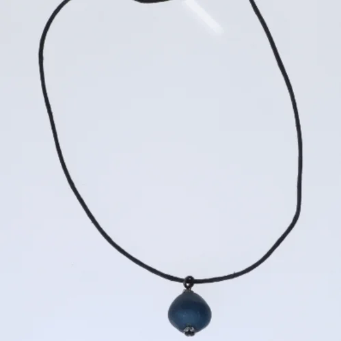 Simple black cord necklace with blue pendant (str. 60 cm)
