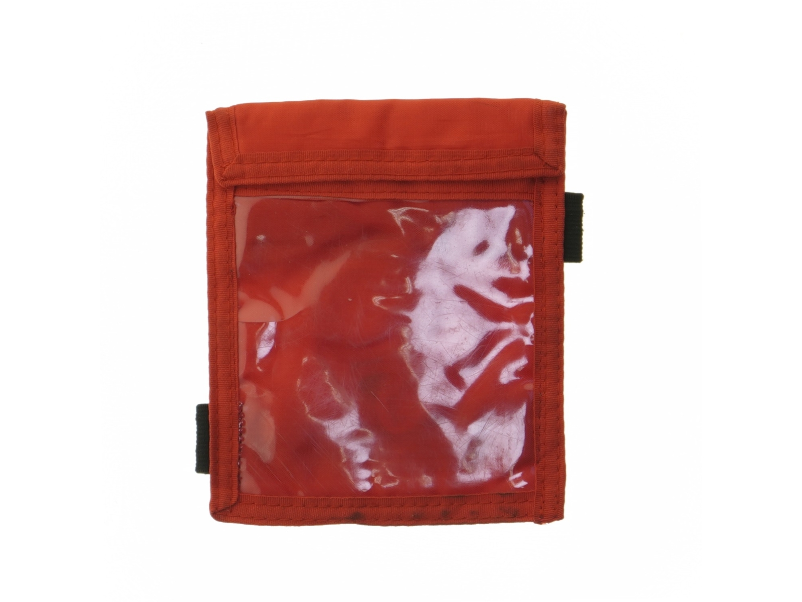 Rød pung med plastikvindue (str. 15x13 cm)