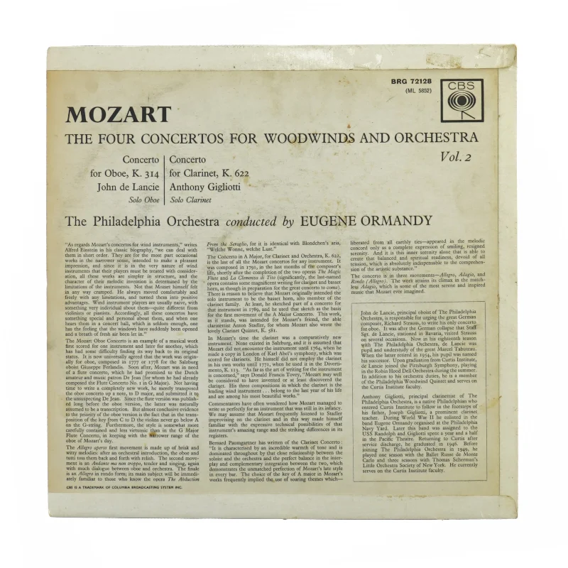 Mozart, The four concertos for woodwinds and orchestra, vol 2 fra Cbs (str. 30 cm)