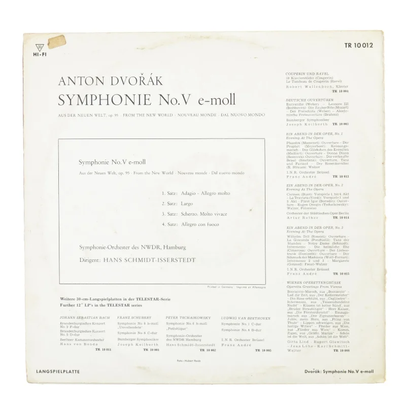 Antonín Dvořák, symphonie no 5 fra Hi-fi (str. 30 cm)