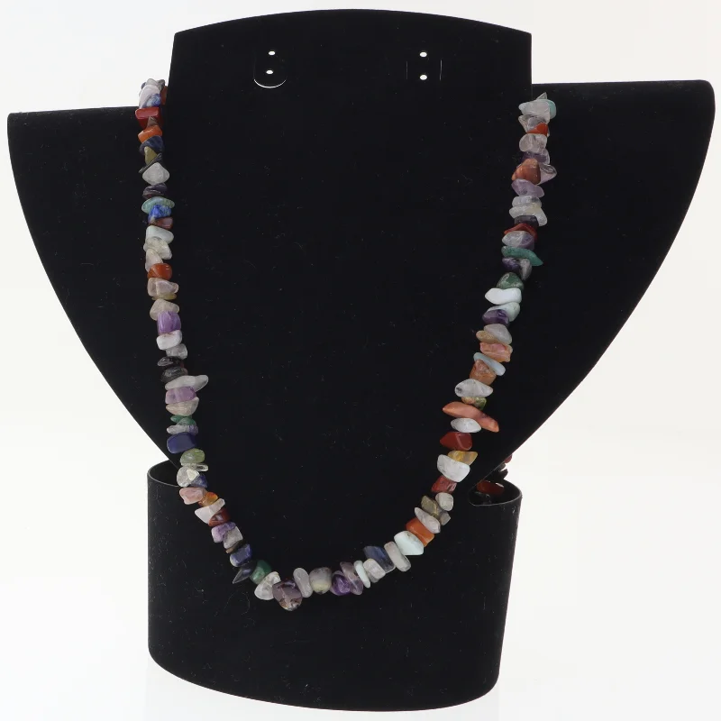 Flersfarvet sten halskæde (str. 89 cm)