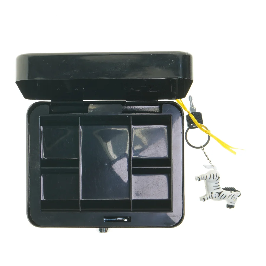 Sort pengekasse med nøgle (str. 20x16 cm)