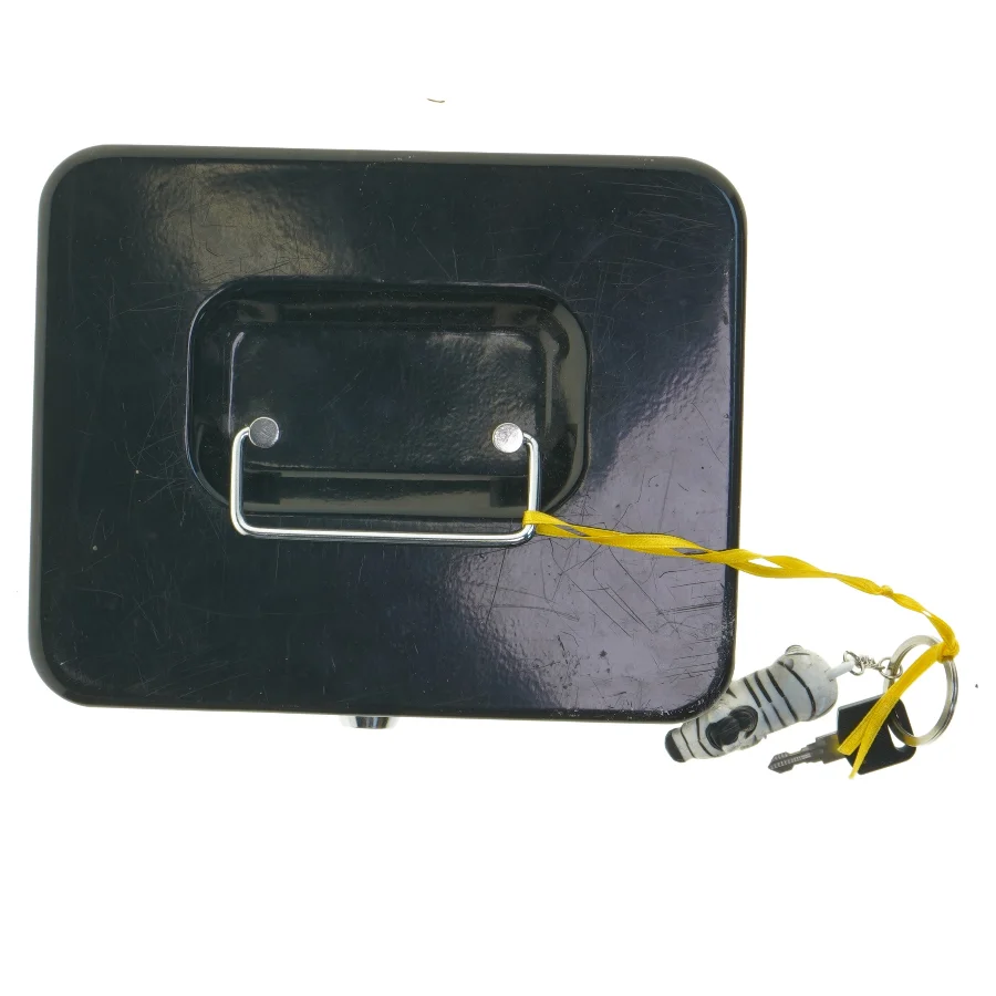 Sort pengekasse med nøgle (str. 20x16 cm)