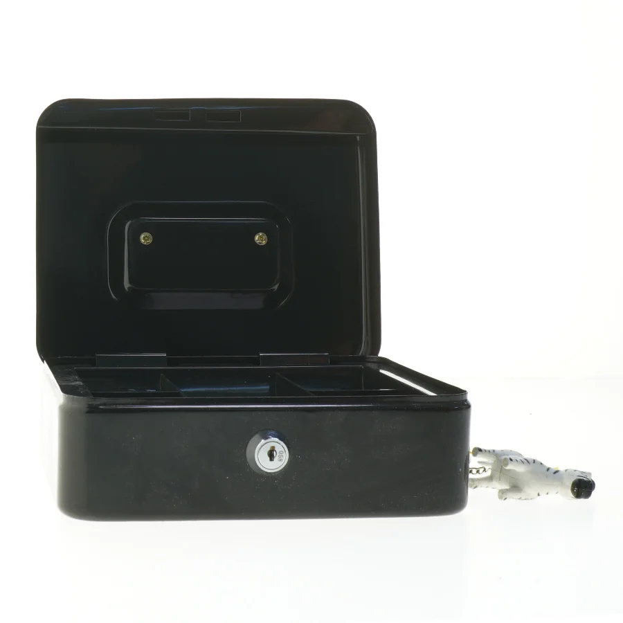 Sort pengekasse med nøgle (str. 20x16 cm)