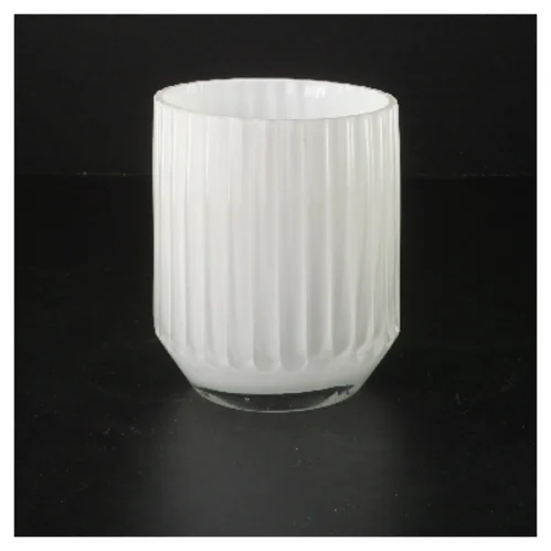 Hvid glasvase med riller (str. 12 cm)