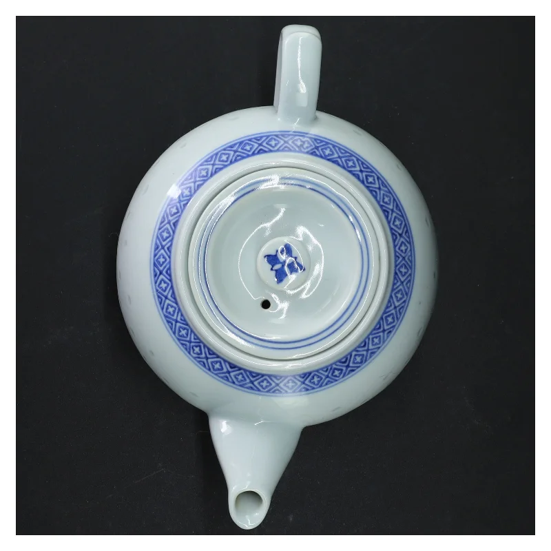 Porcelænsteapot med blåt mønster (str. Ø 14 cm)