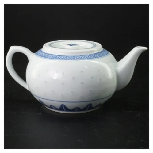 Porcelænsteapot med blåt mønster (str. Ø 14 cm)