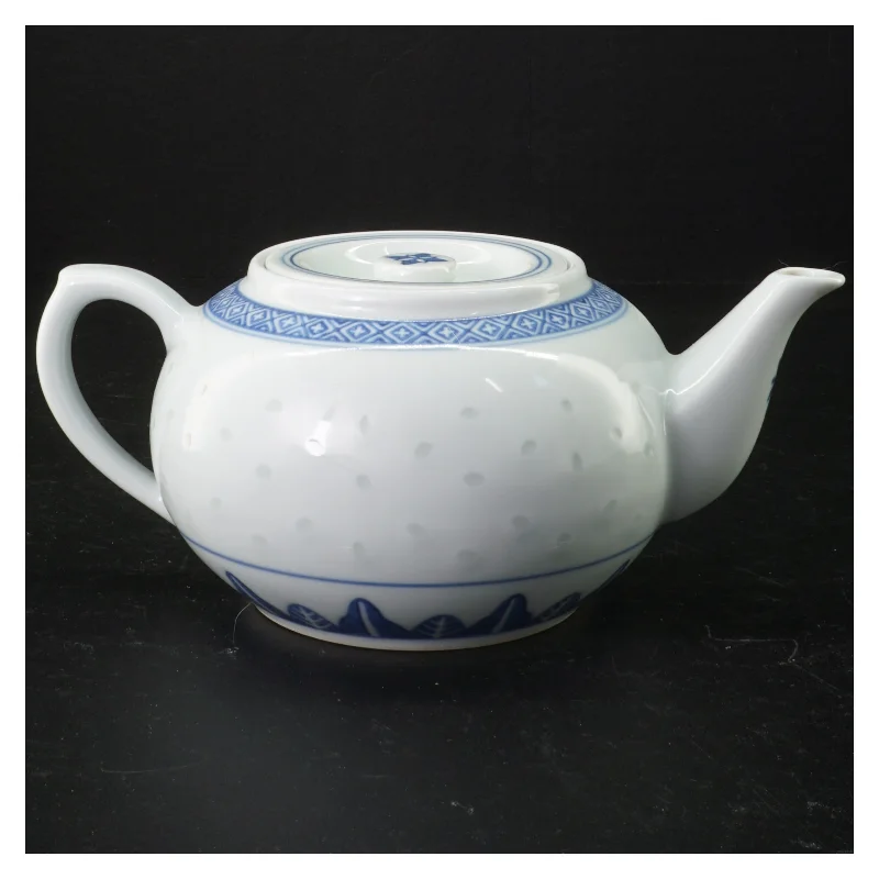 Porcelænsteapot med blåt mønster (str. Ø 14 cm)